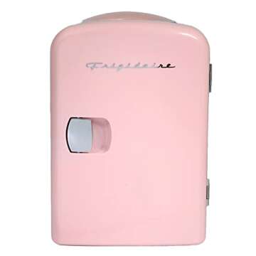 FRIGIDAIRE Mini Portable Compact Personal Fridge Cools & Heats, 4 Liter Capacity Chills Six 12 oz Cans, 100% Freon-Free & Eco Friendly, Includes Plugs for Home Outlet & 12V Car Charger - Pink