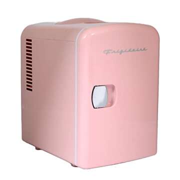 FRIGIDAIRE Mini Portable Compact Personal Fridge Cools & Heats, 4 Liter Capacity Chills Six 12 oz Cans, 100% Freon-Free & Eco Friendly, Includes Plugs for Home Outlet & 12V Car Charger - Pink