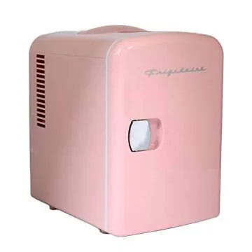 FRIGIDAIRE Mini Portable Compact Personal Fridge Cools & Heats, 4 Liter Capacity Chills Six 12 oz Cans, 100% Freon-Free & Eco Friendly, Includes Plugs for Home Outlet & 12V Car Charger - Pink