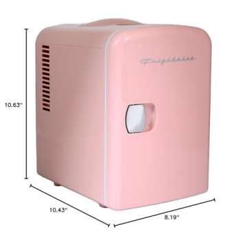 FRIGIDAIRE Mini Portable Compact Personal Fridge Cools & Heats, 4 Liter Capacity Chills Six 12 oz Cans, 100% Freon-Free & Eco Friendly, Includes Plugs for Home Outlet & 12V Car Charger - Pink