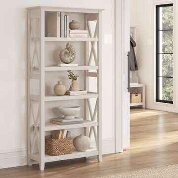 Bush Furniture Tall 5 Shelf Bookcase for Living Room or Home Office, Large Bookshelf, Modern Farmhou...