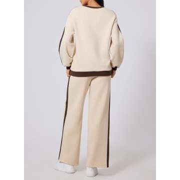 Herseas Women 2 Piece Outfits Contrast Trim Beige Sweatsuit Long Sleeve Crewneck Fashion Comfy Airport Outfit Thick Lounge Wear