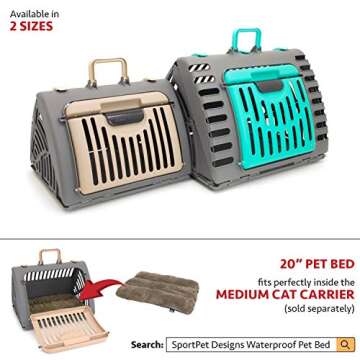 SportPet Designs Foldable Travel Cat Carrier - Front Door Plastic Collapsible Carrier, Gray and Tan, Medium (Pack of 1)