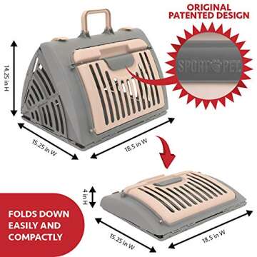 SportPet Designs Foldable Travel Cat Carrier - Front Door Plastic Collapsible Carrier, Gray and Tan, Medium (Pack of 1)