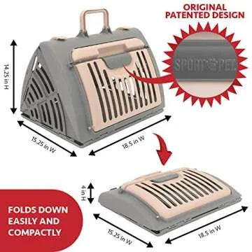 SportPet Designs Foldable Travel Cat Carrier - Front Door Plastic Collapsible Carrier, Gray and Tan, Medium (Pack of 1)