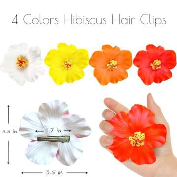 4Pcs Hawaiian Flower Hair Clips for Women,Plumeria Hibiscus Hair Clips Rose Hair Barrettes 3.5 Inch ...