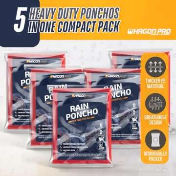 Hagon PRO Disposable Rain Ponchos for Adults (5 Pack)