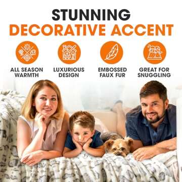 Cheer Collection Animal Print Faux Fur Blanket - Luxurious Fluffy Blankets for Couch & Bed - Machine Washable - 50" x 60" inches - Snow Leopard