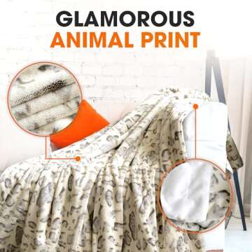 Cheer Collection Animal Print Faux Fur Blanket - Luxurious Fluffy Blankets for Couch & Bed - Machine Washable - 50" x 60" inches - Snow Leopard