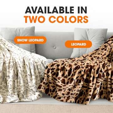 Cheer Collection Animal Print Faux Fur Blanket - Luxurious Fluffy Blankets for Couch & Bed - Machine Washable - 50" x 60" inches - Snow Leopard
