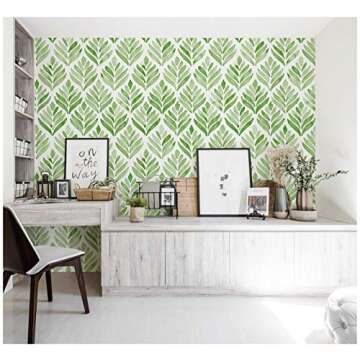 HAOKHOME Boho Peel and Stick Wallpaper Floral Tulip Leaves Green/White Removable Bathroom Kitchen Co...