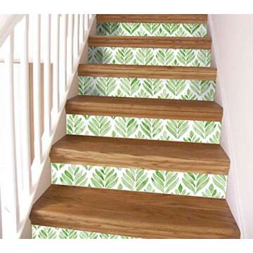 HAOKHOME Boho Peel and Stick Wallpaper Floral Tulip Leaves Green/White Removable Bathroom Kitchen Contact Paper Home Wall Decor 17.7in x 9.8ft