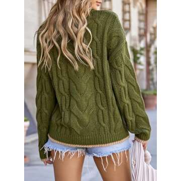 EVALESS Womens Casual Crewneck Sweaters Trendy Long Sleeve Color Block Sweater Tops for Women Fall 2024 Chunky Cable Knit Pullover Sweaters Comfy Warm Loose Fit Clothes Dark Green Medium