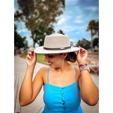 Lanzom Women Vintage Wide Brim Warm Wool Fedora Hat Belt Panama Hat Felt Jazz Hat (B-Coffee, Medium)