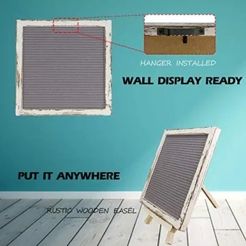 Rustic Felt Letter Board 10x10in Changeable Letter Board Sign with Precut Letters, Gray Felt Message Board with Farmhouse Wooden Frame, Baby Announcement Sign, Pregnancy Milestones Room Office Decor