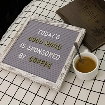 Rustic Felt Letter Board 10x10in Changeable Letter Board Sign with Precut Letters, Gray Felt Message Board with Farmhouse Wooden Frame, Baby Announcement Sign, Pregnancy Milestones Room Office Decor