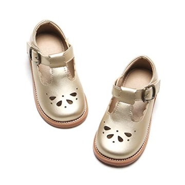 Felix & Flora Toddler Little Girl Gold Mary Jane Dress Shoes - Ballet Flats for Easter Flower Girl P...