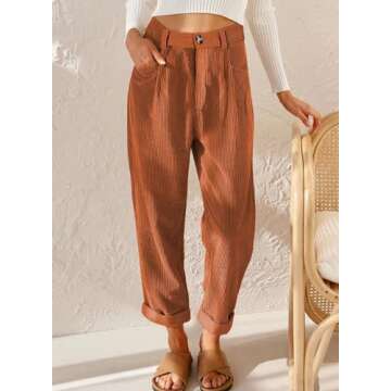 EVALESS Women's Pants Casual High Waisted Straight Leg Corduroy Pants for Women 2024 Trendy Loose Comfy Cropped Trousers Pants with Pockets Fall Fashion Teacher Outfits Orange Large