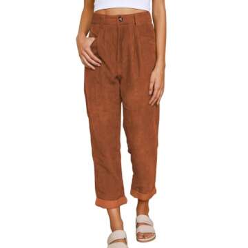 EVALESS Women's Pants Casual High Waisted Straight Leg Corduroy Pants for Women 2024 Trendy Loose Comfy Cropped Trousers Pants with Pockets Fall Fashion Teacher Outfits Orange Large