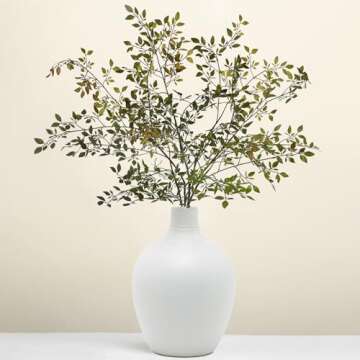 Ttranewsoo 2Pcs Artificial Greenery Stems, 43.6" Nandina Branches Tall Faux Plant Stems for Vase, Greenery Decor Stems Leaves Bunches for Shop Garden Office Home Décor
