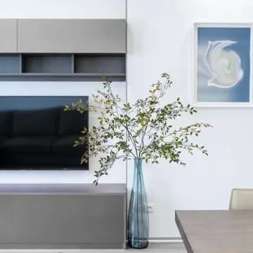 Ttranewsoo 2Pcs Artificial Greenery Stems, 43.6" Nandina Branches Tall Faux Plant Stems for Vase, Greenery Decor Stems Leaves Bunches for Shop Garden Office Home Décor