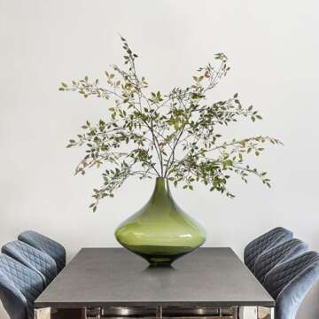 Ttranewsoo 2Pcs Artificial Greenery Stems, 43.6" Nandina Branches Tall Faux Plant Stems for Vase, Greenery Decor Stems Leaves Bunches for Shop Garden Office Home Décor