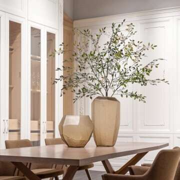 Ttranewsoo 2Pcs Artificial Greenery Stems, 43.6" Nandina Branches Tall Faux Plant Stems for Vase, Greenery Decor Stems Leaves Bunches for Shop Garden Office Home Décor