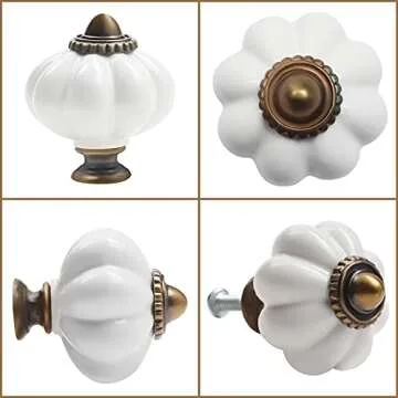 8 Piece Cream White Ceramic Effect Cupboard Handles Set by Kurtzy - Vintage Antique Effect Cabinet Knobs Cabinet Pulls Drawer Knob Door Handle Set Ideal for Home Interior Kitchen Bathroom or Barn