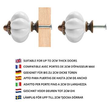 8 Piece Cream White Ceramic Effect Cupboard Handles Set by Kurtzy - Vintage Antique Effect Cabinet Knobs Cabinet Pulls Drawer Knob Door Handle Set Ideal for Home Interior Kitchen Bathroom or Barn