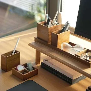 ROCDEER Bamboo Dual Monitor Shelf, Monitor Stand Riser with Underneath Storage for Desk Office Supplies, Supports Heavy TV up to 300 lbs, Natural