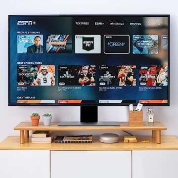 ROCDEER Bamboo Dual Monitor Shelf, Monitor Stand Riser with Underneath Storage for Desk Office Supplies, Supports Heavy TV up to 300 lbs, Natural