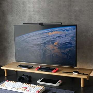 ROCDEER Bamboo Dual Monitor Shelf, Monitor Stand Riser with Underneath Storage for Desk Office Supplies, Supports Heavy TV up to 300 lbs, Natural