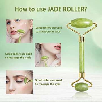 Atahana Jade Roller and Gua Sha Set w/ Fridge Case - 100% Natural Jade Stone Roller & Gua Sha - Video Tutorial & Ebook Included - Real Jade Roller for Face