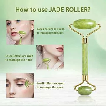 Atahana Jade Roller and Gua Sha Set w/ Fridge Case - 100% Natural Jade Stone Roller & Gua Sha - Video Tutorial & Ebook Included - Real Jade Roller for Face