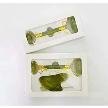 Atahana Jade Roller and Gua Sha Set w/ Fridge Case - 100% Natural Jade Stone Roller & Gua Sha - Video Tutorial & Ebook Included - Real Jade Roller for Face