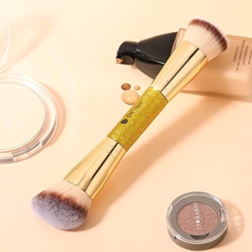 DUcare Foundation Brush Contour Bronzer Makeup Brush Double Ended Self Tanner Brush Sculpting Brush for Blending Liquid Powder Concealer Cream Cosmetics Blush Buffe