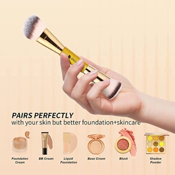 DUcare Foundation Brush Contour Bronzer Makeup Brush Double Ended Self Tanner Brush Sculpting Brush for Blending Liquid Powder Concealer Cream Cosmetics Blush Buffe