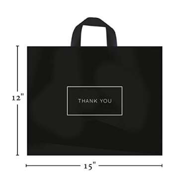 Purple Q Crafts Thank You Bags for Business Black Plastic Bags 50 Pack with Soft Loop Handle Thank Y...