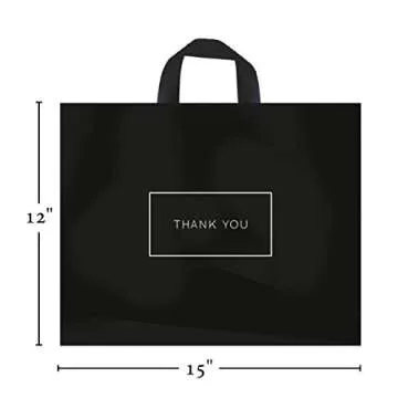 Purple Q Crafts Thank You Bags for Business Black Plastic Bags 50 Pack with Soft Loop Handle Thank Y...