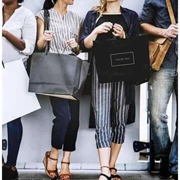 Purple Q Crafts Thank You Bags for Business Black Plastic Bags 50 Pack with Soft Loop Handle Thank You Shopping Bags for Boutique (15"x12")…