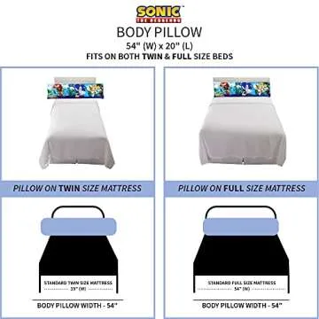 Franco Kids Bedding Super Soft Microfiber Zippered Body Pillow Cover, 54 in x 20 in, Sonic The Hedgehog