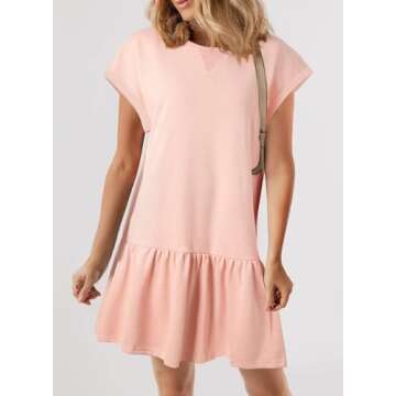 BLENCOT Womens Casual Summer Trendy Crewneck Knit Short Sleeve Tshirt Mini Dresses 2025 Spring Beach...