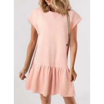 BLENCOT Womens Casual Summer Trendy Crewneck Knit Short Sleeve Tshirt Mini Dresses 2025 Spring Beach...