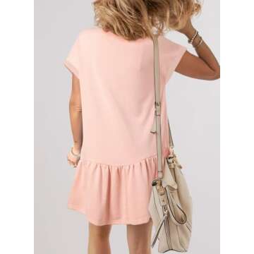 BLENCOT Womens Casual Summer Trendy Crewneck Knit Short Sleeve Tshirt Mini Dresses 2025 Spring Beach Loose Vacation Shift Swing Dress Small Pink