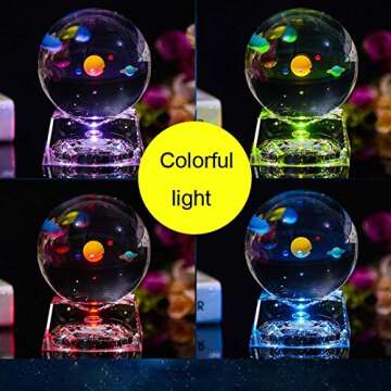 3D Crystal Ball with Solar System model and LED lamp Base, Clear 80mm (3.15 inch) Solar System Crystal Ball, Best Birthday Gift for Kids, Teacher of Physics, Girlfriend Gift, Classmates and Kids Gift