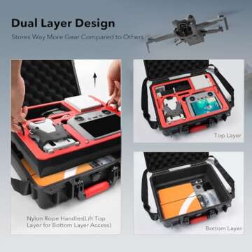 SYMIK P330-MMDL Dual Layer Mini 4 Pro Case, Waterproof Hard Carrying Case for DJI Mini 4 Pro/Mini 3/...