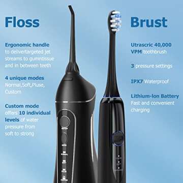 Water Dental Flosser Cordless for Teeth - Nicwell 4 Modes Dental Oral Irrigator, Portable and Rechargeable IPX7 Waterproof Powerful Battery Life Water Teeth Cleaner Picks for Home Travel