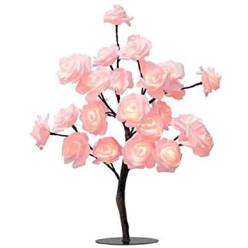 CALOVER Home Room Decor 24LEDs Color Change WhiteFlower Rose Tree USB/Battery Operated Gift for Women Teens Girls Table Lamp for Party Wedding Christmas Indoor Outdoor