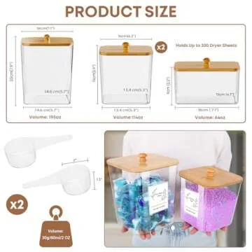 Stylish COAZEX 4 Pack Clear Laundry Pods & Dryer Sheet Containers with Bamboo Lids