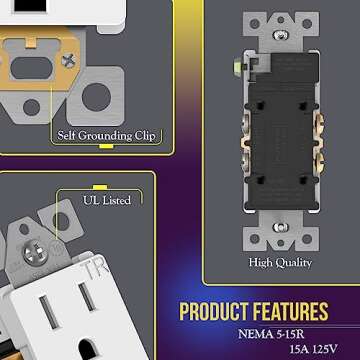 ENERLITES Decorator Wall Receptacle Outlet - 10 Pack, Safety First!